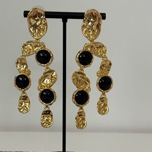 Brand New Alexis Bittar Brut Onyx Coin Chandelier Earrings w/ Signature AB Pouch